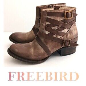New FREEBIRD by Steven Sammi Ankle Boot Brown Distressed Leather Ankle Wrap 6M